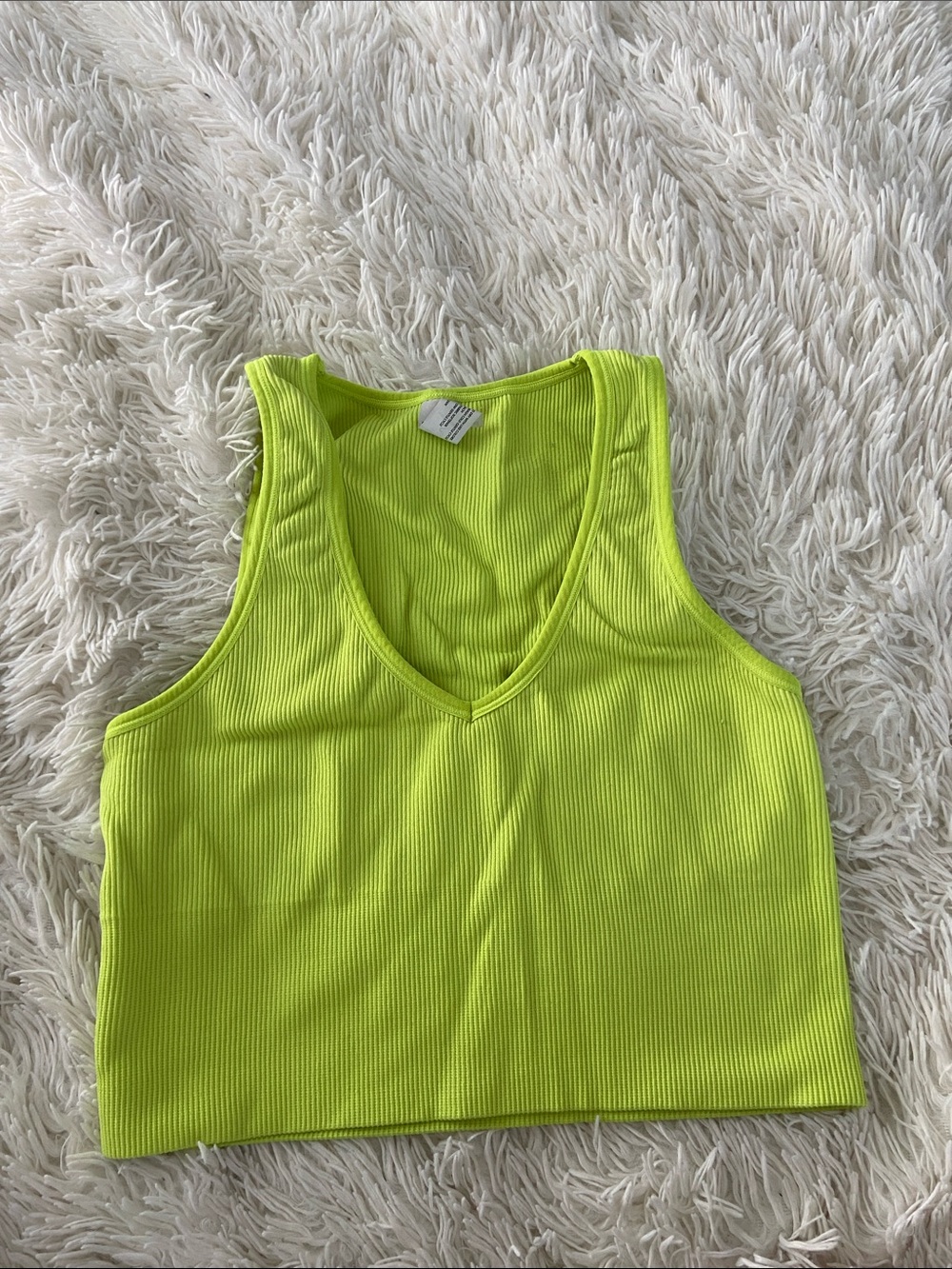 90 Degree By Reflex Neon Lime Ribbed V-Neck Tank